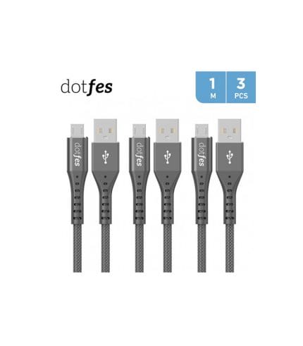 A08 Dotfes Micro to USB Cable 1M - Gray/Black (2Pcs)